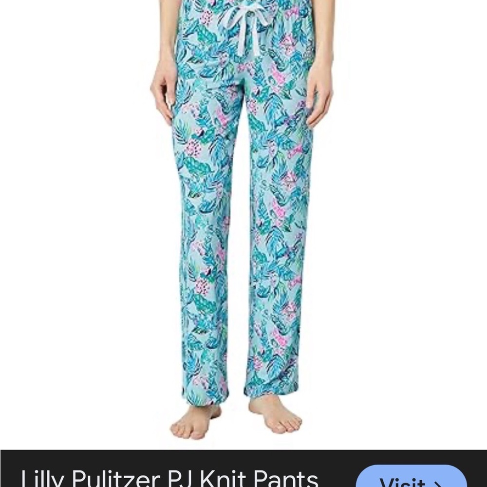 Lilly Pulitzer Aqua Tropical Leaf & Floral Pajama Pants